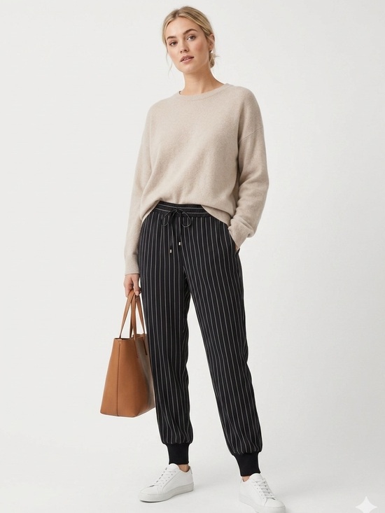 Inwear Pants - InWear Copenhagen Printed Jogger Style Pants in Black White Pinstripes Size 10